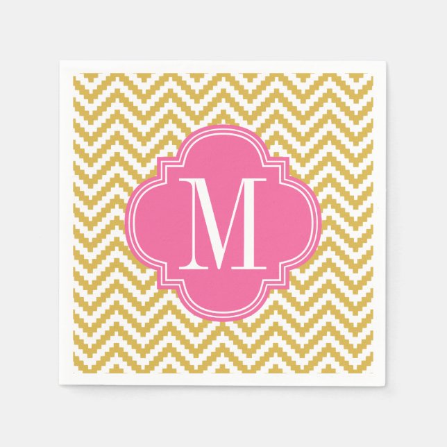 Guardanapo De Papel Dourado Beige Chevron Aztec Tribal Personalizado (Frente)