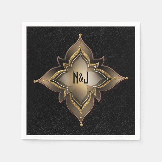 Guardanapo De Papel Dourado Black & Glam Exotic Chic Flower Party (Frente)