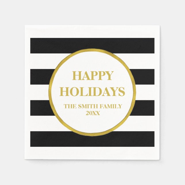 Guardanapo De Papel Dourado Black Stripes Moderno de Natal Napkin (Frente)