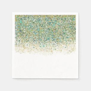Guardanapo De Papel Dourado Branco e Azul Turquesa com Brilho Moderno