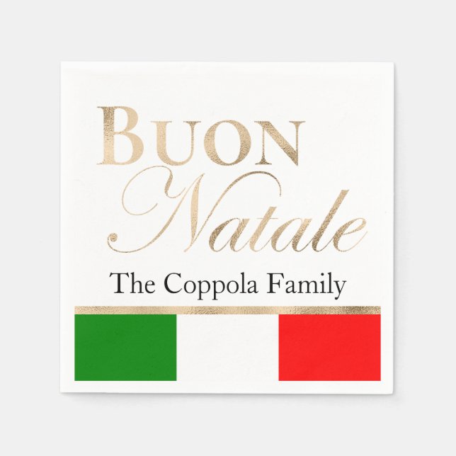 Guardanapo De Papel Dourado Buon Natale, Bandeira italiana, Natal (Frente)