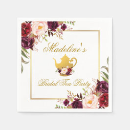 Guardanapo De Papel Dourado Burgundy Floral Bridal Tea