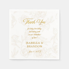Guardanapo De Papel Dourado Casamento Floral Elegante Obrigado