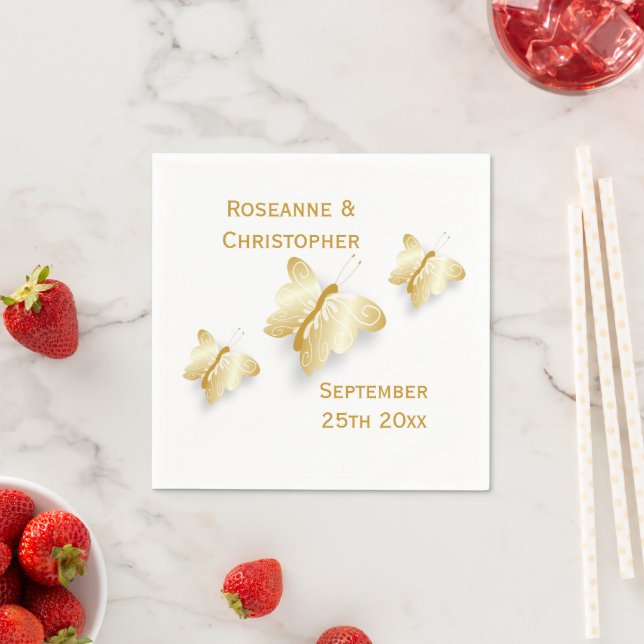 Guardanapo De Papel Dourado casamento Napkins Borboletas Design (Insitu)