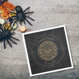 Guardanapo De Papel Dourado Celestial Caveira Floral  Halloween
