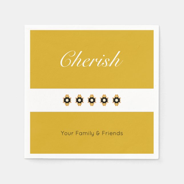 Guardanapo De Papel Dourado com Floral Preto e Branco (Frente)