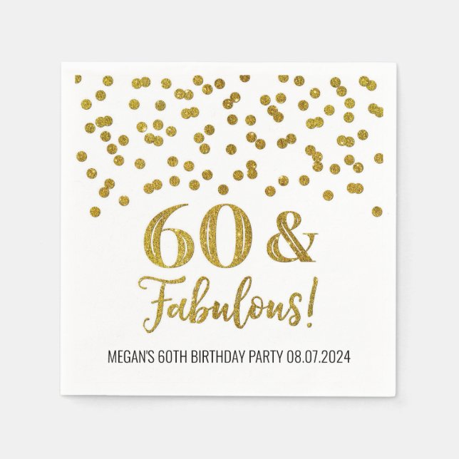 Guardanapo De Papel Dourado Confetti 60 e fabuloso Aniversário Napkins (Frente)