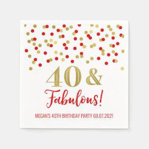 Guardanapo De Papel Dourado Conflito Vermelho 40 e aniversário fabulo