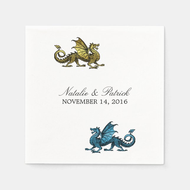 Guardanapo De Papel Dourado Dragão Azul Papel de Casamento Napkins (Frente)