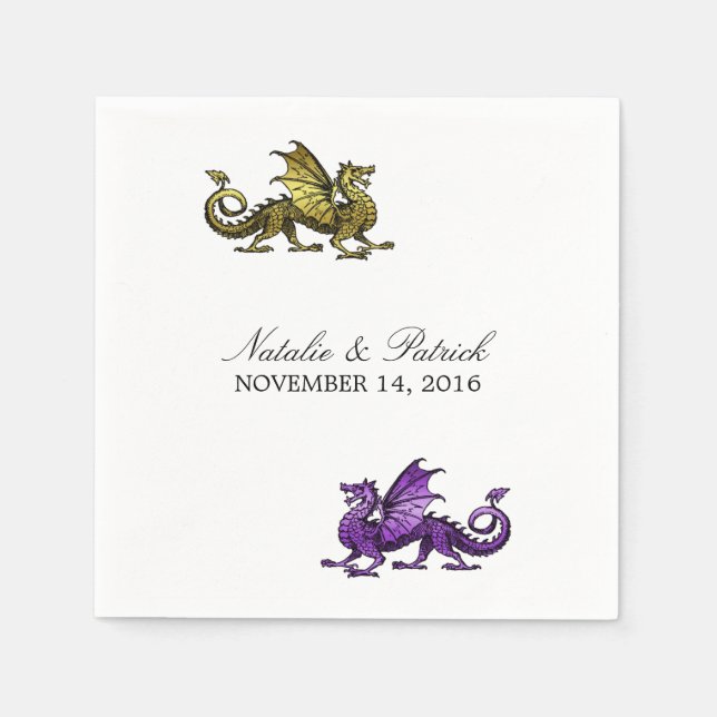 Guardanapo De Papel Dourado Dragão Roxo Papel de Casamento Napkins (Frente)