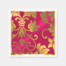 Guardanapo De Papel Dourado e magenta - Damasco rosa
