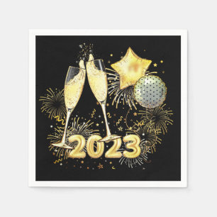 Guardanapo De Papel Dourado Glitter Black 2023 Partido da Véspera do A