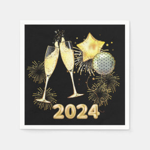 Guardanapo De Papel Dourado Glitter Black 2024 Partido da Véspera do A