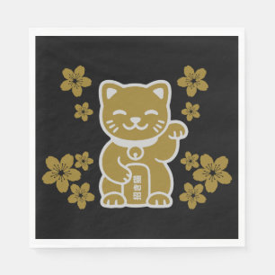 Guardanapo De Papel Dourado japonês Maneki-neko