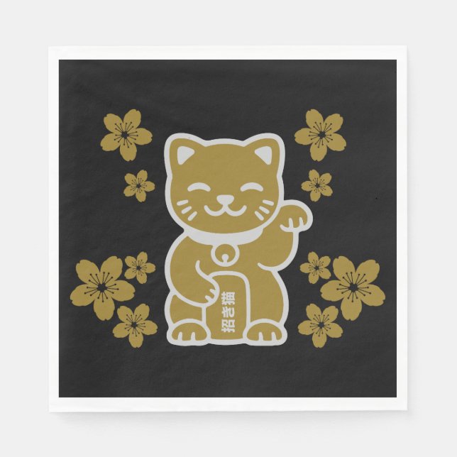 Guardanapo De Papel Dourado japonês Maneki-neko (Frente)