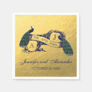 Guardanapo De Papel Dourado Livro de Casamento Peacock Napkins