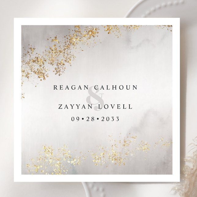 Guardanapo De Papel Dourado Luxo Moderno Fala Cinza Casamento de Aquar (Criador carregado)