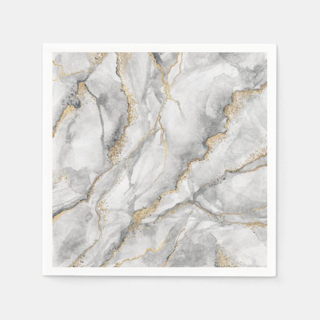 Guardanapo De Papel Dourado Marble White Silver Bonito (Frente)