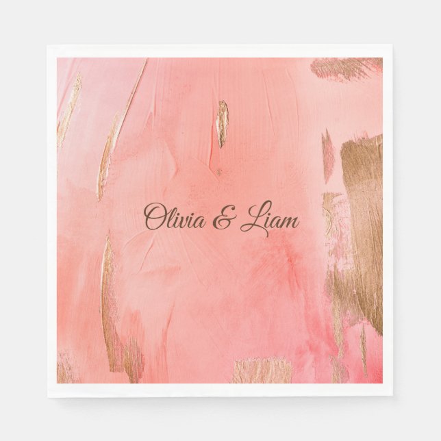 Guardanapo De Papel Dourado Pessegueiro Marrom Nome Elegante Casamento (Frente)
