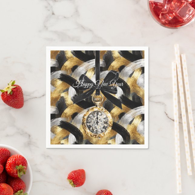 Guardanapo De Papel Dourado Prateado Glamouroso Ano Novo Meia-Noite  (Insitu)