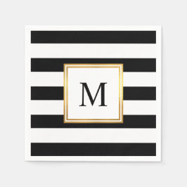 Guardanapo De Papel Dourado Quadro Black White Stripes Monograma Casam