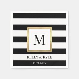 Guardanapo De Papel Dourado Quadro Black White Stripes Monograma Casam