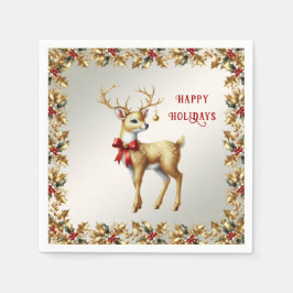 Guardanapo De Papel Dourado Reindeer Holiday Napkin