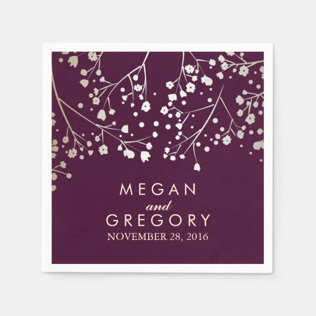 Guardanapo De Papel Dourado Respiração do Bebê e Casamento de Plum (Frente)