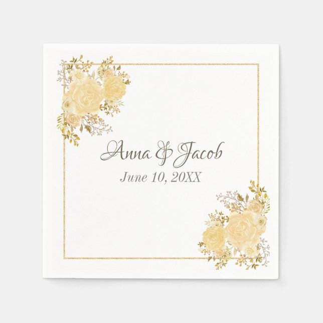 Guardanapo De Papel Dourado Rosa Monograma Casamento Napkin (Frente)