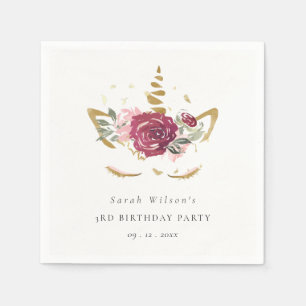 Guardanapo De Papel Dourado, Rosa, Rosa, Unicórnio Floral, Qualquer Id