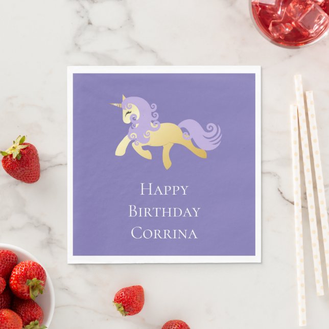 Guardanapo De Papel Dourado Roxo Unicorn (Insitu)