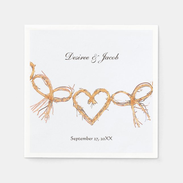 Guardanapo De Papel Dourado Rustic White Hearts Country Wedding Napkin (Frente)