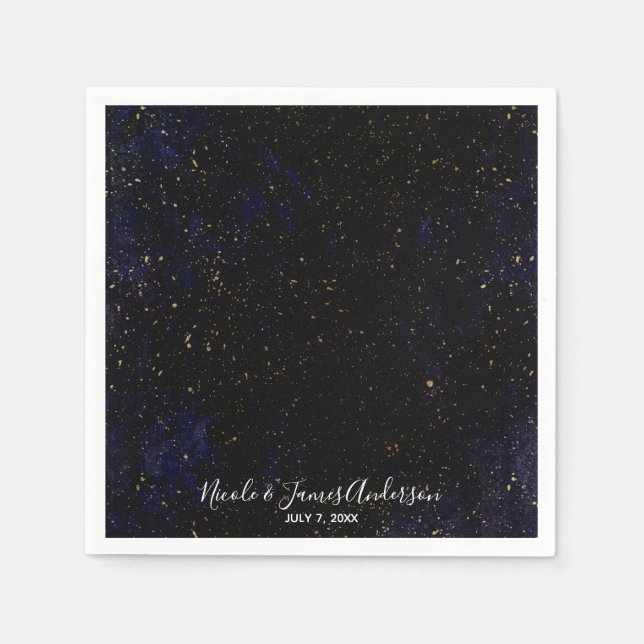 Guardanapo De Papel Dourado Splatter Modern Chic Purple Blue Cosmmmic  (Frente)