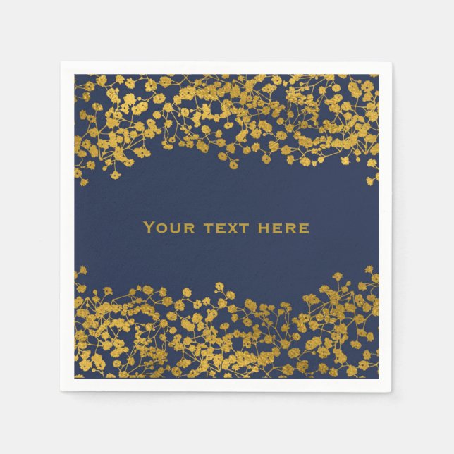 Guardanapo De Papel Dourado Tom Bebê Respira Azul Elegante Floral (Frente)