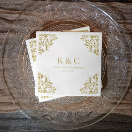 Guardanapo De Papel Dourado Vintage Monograma Elegante Casamento Doura
