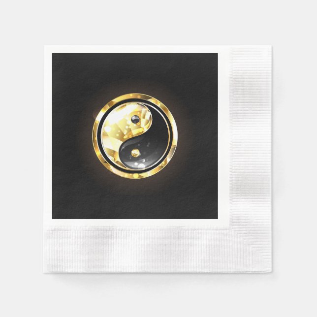 Guardanapo De Papel Dourado Yin Yang a preto (Frente)