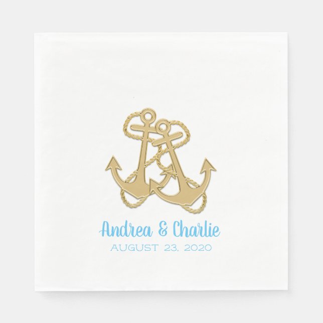 Guardanapo De Papel Dourados Anchors Noivado Party Napkins (Frente)