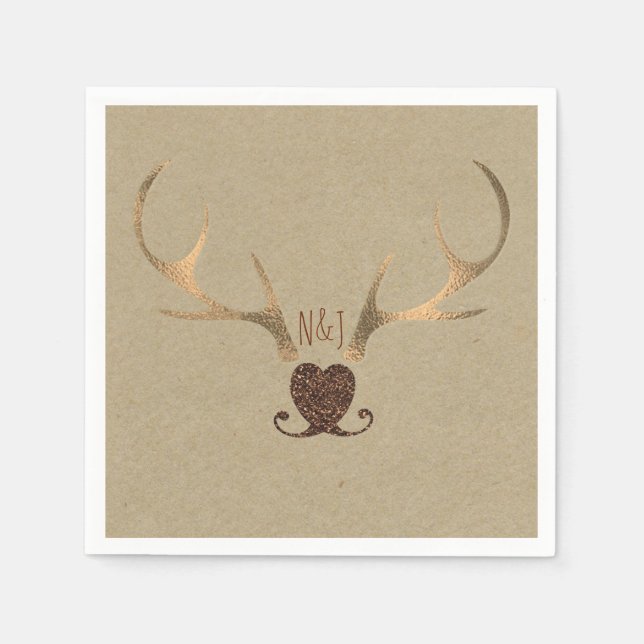 Guardanapo De Papel Dourados Antlers & Brown Paper Rustic Weds (Frente)