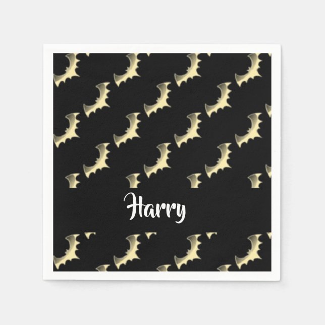 Guardanapo De Papel Dourados morcegos em preto (Frente)