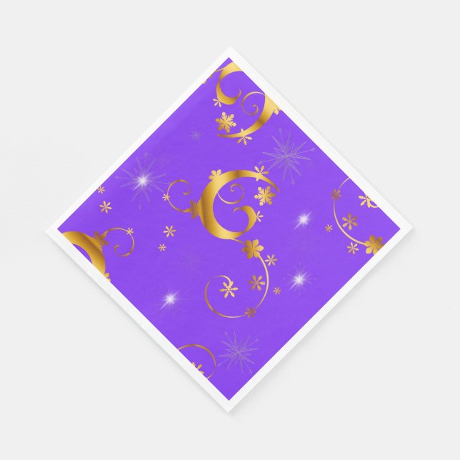 Guardanapo De Papel Dourados picos e estrelas Natal roxo (Quina)