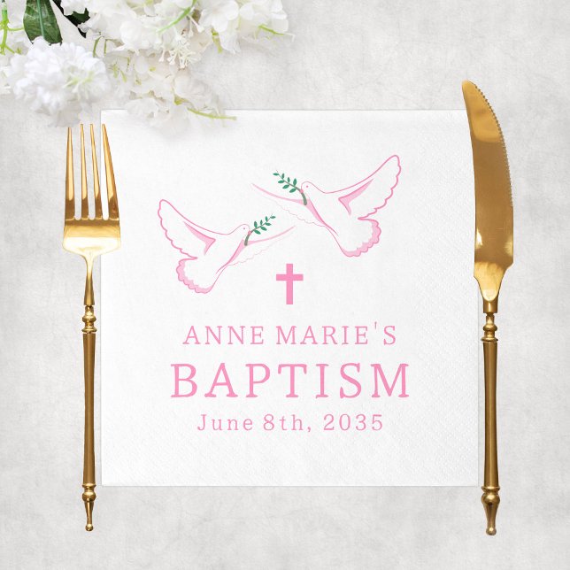 Guardanapo De Papel Dove Pink Girl Baptism (Dove Pink Girl Baptism Napkins
)