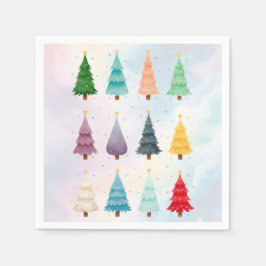 Guardanapo De Papel Doze Árvores de Natal: Impressão de Férias em Aqua