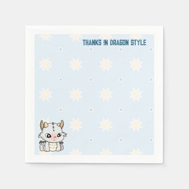 Guardanapo De Papel Dragão-bebê cinza pastel azul (Frente)