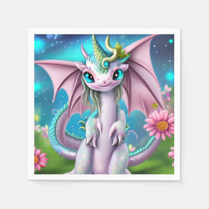 Guardanapo De Papel Dragão Bebê Sorridente e Bonito com Flores