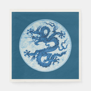 Guardanapo De Papel Dragão Chinês, Azul Indigo e Nápoles Brancas