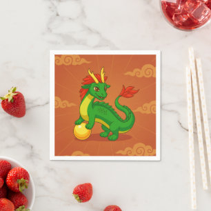 Guardanapo De Papel Dragão Chinês Verde sobre Vermelho