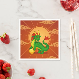 Guardanapo De Papel Dragão Chinês Verde sobre Vermelho