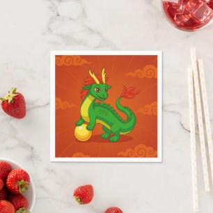 Guardanapo De Papel Dragão Chinês Verde sobre Vermelho
