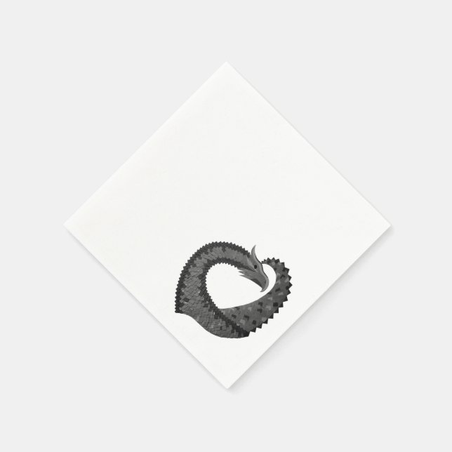 Guardanapo De Papel Dragão de coração negro em branco (Canto)
