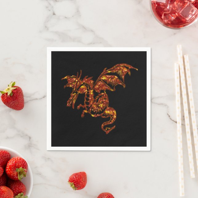 Guardanapo De Papel Dragão Flamejante em Preto (Insitu)